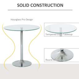 Rackhams Round Dining Table, Modern Dining Room Table with Tempered Glass Top, Steel Base, Space Saving Small Bar Table - Silver - thumbnail 4