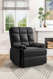 Rackhams Black Checkered Faux Leather Upholstered Recliner Armchair - Black - thumbnail 1