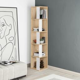 Rackhams Piano Modern Corner Bookcase Tall Display Unit 158.9cm - Oak White