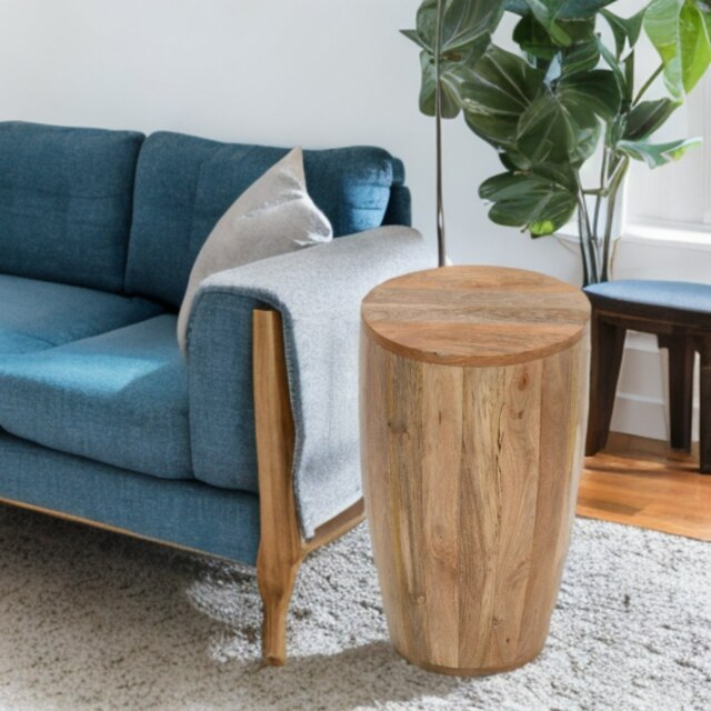 Rackhams Valor Mango Wooden Drum Side Table - 35x35x60 CM (LxDxH) - Wood - 1 - image 1