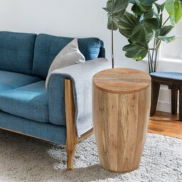 Rackhams Valor Mango Wooden Drum Side Table - 35x35x60 CM (LxDxH) - Wood - 1 - thumbnail 1