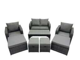 Rackhams 3 Seater Sofa Reclining Chair Coffee Table Set Rattan Garden Outdoor Furniture Set with 4 Stool Dark Grey Mixed - thumbnail 1