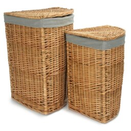 Rackhams Set of 2 Light Steamed Wicker Corner Linen Basket with Grey Sage Lining - thumbnail 3