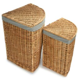 Rackhams Set of 2 Light Steamed Wicker Corner Linen Basket with Grey Sage Lining