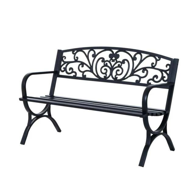 Rackhams 127L x 60W x 85H cm Powder Coated Garden Bench for Patio Backyard, Steel-Black - image 1
