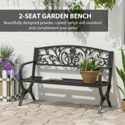 Rackhams 127L x 60W x 85H cm Powder Coated Garden Bench for Patio Backyard, Steel-Black - thumbnail 4