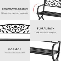 Rackhams 127L x 60W x 85H cm Powder Coated Garden Bench for Patio Backyard, Steel-Black - thumbnail 5