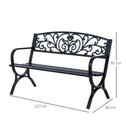 Rackhams 127L x 60W x 85H cm Powder Coated Garden Bench for Patio Backyard, Steel-Black - thumbnail 3