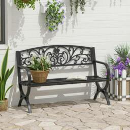 Rackhams 127L x 60W x 85H cm Powder Coated Garden Bench for Patio Backyard, Steel-Black - thumbnail 2