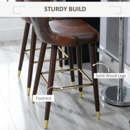 Rackhams Bar Stools Set of 2, PU Leather Barstools with Back, Footrest and Wood Legs for Kitchen, Counter, Breakfast Bar, Brown - thumbnail 5