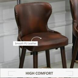 Rackhams Bar Stools Set of 2, PU Leather Barstools with Back, Footrest and Wood Legs for Kitchen, Counter, Breakfast Bar, Brown - thumbnail 6