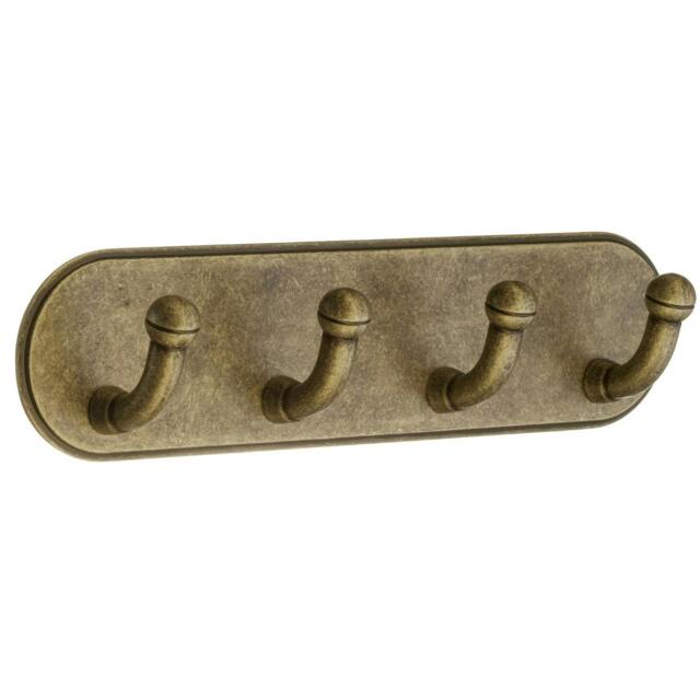 Rackhams Antique Brass Finish Quadruple Towel Hook (190 x 48mm) Self Adhesive Bathroom Wall Mounted