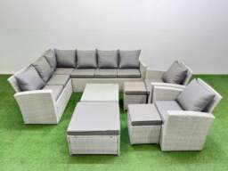 Rackhams Outdoor Rattan Garden Furniture Set 11 Seater Corner Sofa Sets with Square Coffee Table Chair 3 Footstools Light Grey Mixed - thumbnail 2