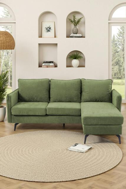 Rackhams 3-Seater Green Upholstered Corner Sectional Sofa - Green - One Size - image 1