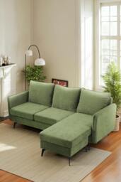 Rackhams 3-Seater Green Upholstered Corner Sectional Sofa - Green - One Size - thumbnail 2