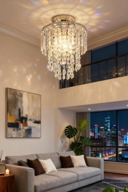 Rackhams Glamorous Crystal Cascade Chandelier with Chrome Accents - Silver - One Size - image 1