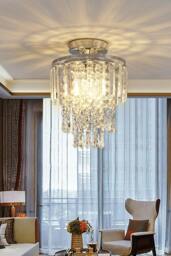 Rackhams Glamorous Crystal Cascade Chandelier with Chrome Accents - Silver - One Size - thumbnail 3