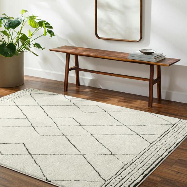 Rackhams Freud-Modern Ivory Black High Pile Rug - 160 x 213 cm - image 1
