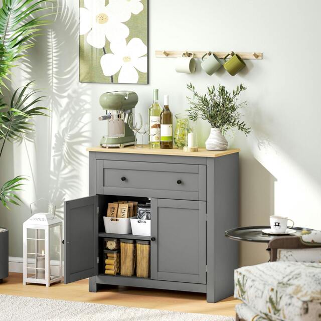 Rackhams Sideboard Storage Cabinet with Adjustable Shelf, Drawer, Grey - Grey - image 1