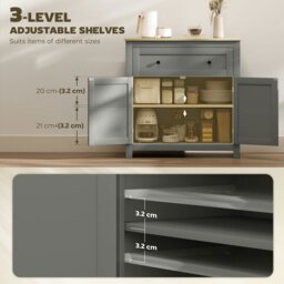 Rackhams Sideboard Storage Cabinet with Adjustable Shelf, Drawer, Grey - Grey - thumbnail 5