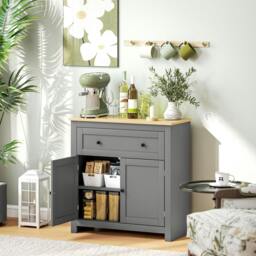 Rackhams Sideboard Storage Cabinet with Adjustable Shelf, Drawer, Grey - Grey - thumbnail 1