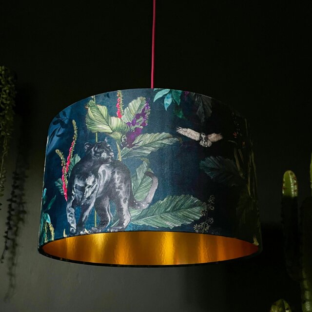 "Rackhams Handmade Velvet Lampshade with Gold Lining in Twilight - Table / Floor Lamp - 60cm diameter x 25cm Height (24"" x 10"")" - image 1