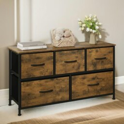 Rackhams Bedroom Dresser With 5 Fabric Storage Drawers Rustic Brown - thumbnail 4