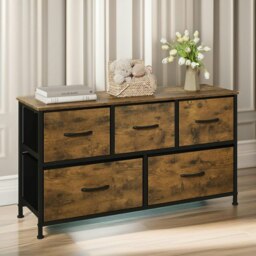 Rackhams Bedroom Dresser With 5 Fabric Storage Drawers Rustic Brown - thumbnail 3