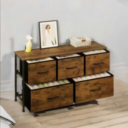 Rackhams Bedroom Dresser With 5 Fabric Storage Drawers Rustic Brown - thumbnail 2