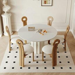 Rackhams Heman Round Dining Table, White & Cream - ⌀90cm - thumbnail 2