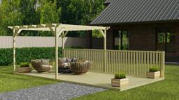 Rackhams Rectangular Pergola And Decking Kit With Balustrade V.5 - Rustic Brown - 2.4m x 3.6m - thumbnail 4