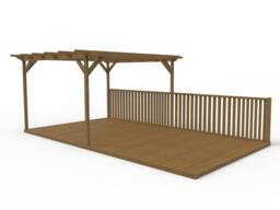Rackhams Rectangular Pergola And Decking Kit With Balustrade V.5 - Rustic Brown - 2.4m x 3.6m