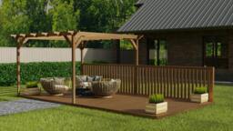 Rackhams Rectangular Pergola And Decking Kit With Balustrade V.5 - Rustic Brown - 2.4m x 3.6m - thumbnail 5