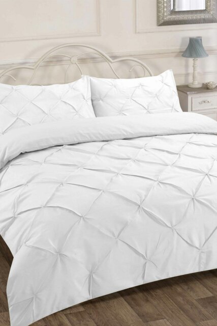 Rackhams Pintuck Pleated Duvet Cover Set Bedding - White - Super King - image 1