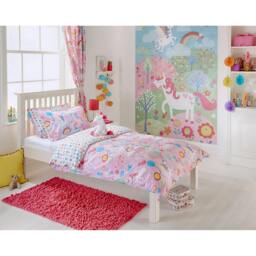 Rackhams Unicorn Pencil Pleat Curtains - Pink - 66 x 72in (168 x 183cm) - Pink - 50% Polyester/50% Cotton