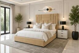 Rackhams Abstract Haven Ottoman Bed With Headboard - Super King - Solid Wood - Beige - thumbnail 1