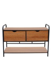 Rackhams Modern 2-Drawer Metal and Wood Entry Bench Shoes Storage Shelf - Walnut - thumbnail 5