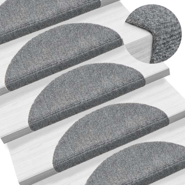 Rackhams Self-adhesive Stair Mats 10 pcs Light Grey 56x17x cm Needle Punch