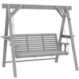 Rackhams 3 Seater Wooden Garden Swing Chair with Side Tables, Dark Grey - Dark Grey - 1 - Swing Bench - thumbnail 2