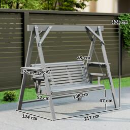 Rackhams 3 Seater Wooden Garden Swing Chair with Side Tables, Dark Grey - Dark Grey - 1 - Swing Bench - thumbnail 3