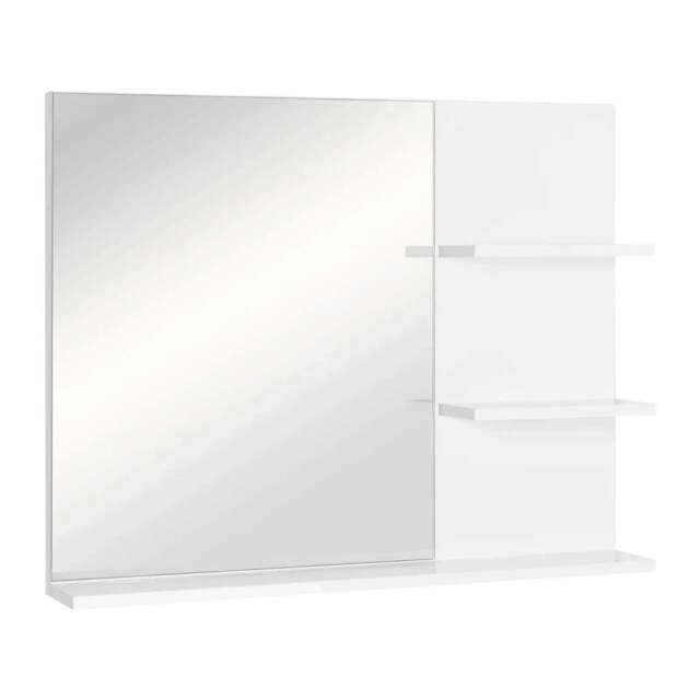 Rackhams Modern Bathroom Mirror, Wall-mounted Vanity Mirror with 3 Tiers Storage Shelves for Make Up, White - White - image 1