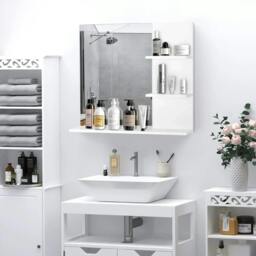 Rackhams Modern Bathroom Mirror, Wall-mounted Vanity Mirror with 3 Tiers Storage Shelves for Make Up, White - White - thumbnail 2