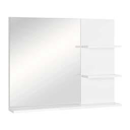 Rackhams Modern Bathroom Mirror, Wall-mounted Vanity Mirror with 3 Tiers Storage Shelves for Make Up, White - White