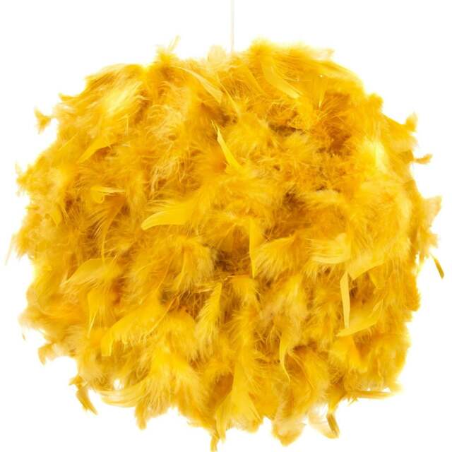 Rackhams Contemporary and Unique Large Ochre Real Feather Decorated Pendant Light Shade - image 1
