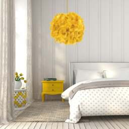 Rackhams Contemporary and Unique Large Ochre Real Feather Decorated Pendant Light Shade - thumbnail 4