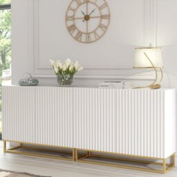 Rackhams Sophisticated White Sideboard with Fluted Fronts & Gold Legs – 200cm Storage Unit - 200 cm - white - 1 - thumbnail 2