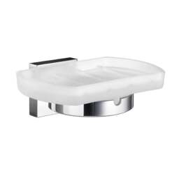 Rackhams Frosted Glass Soap Dish Tray and Polished Chrome Wall Mounted Holder with Concealed Screws for Bath Shower Bathroom