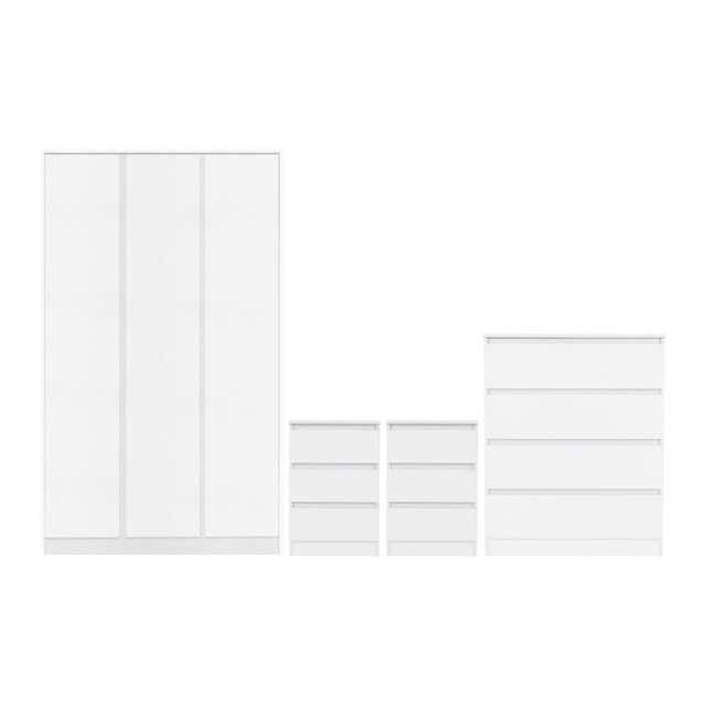 Rackhams Malvern 4 Piece Bedroom Set with 3 Door Triple Wardrobe - White - image 1