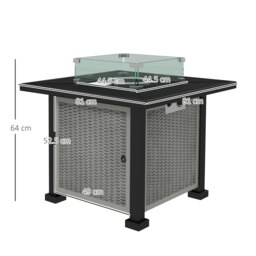 Rackhams Outdoor Propane Gas Fire Pit Table w/ Wind Screen & Glass Beads, Grey - Grey - Metal, Glass - 81cm x 81cm x 64cm - thumbnail 5