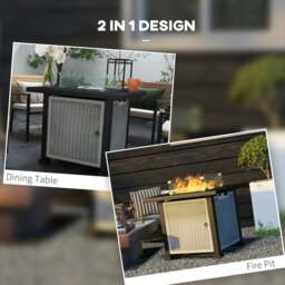 Rackhams Outdoor Propane Gas Fire Pit Table w/ Wind Screen & Glass Beads, Grey - Grey - Metal, Glass - 81cm x 81cm x 64cm - thumbnail 3